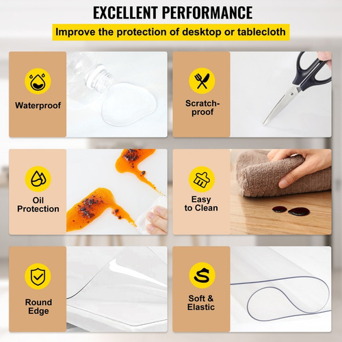 Vevor Mantel De Mesa Pvc Transparente 42x72 Pulgadas 1.5mm proctector de mesa