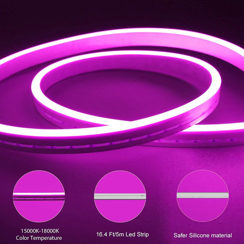 Tiras De Led Neón Luz Flexible Unicolor 5 Metros Cortar 12v Rosa