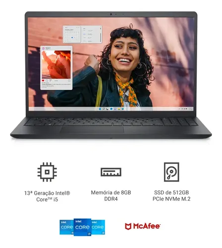 Notebook Dell Inspiron 15 Intel Core i5 - 1334U 13 Geração 8GB RAM