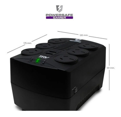 Imagen 4 de 4 de Estabilizador Tensión Trv Powersafe Gamer 6tomas/2usb/rj45 Negro