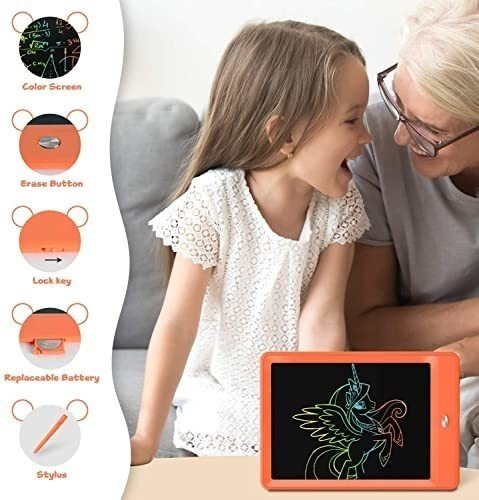 Imagen 3 de 6 de Tablet De Escritura Lcd A Color Para Niños Y Niñas - Orange