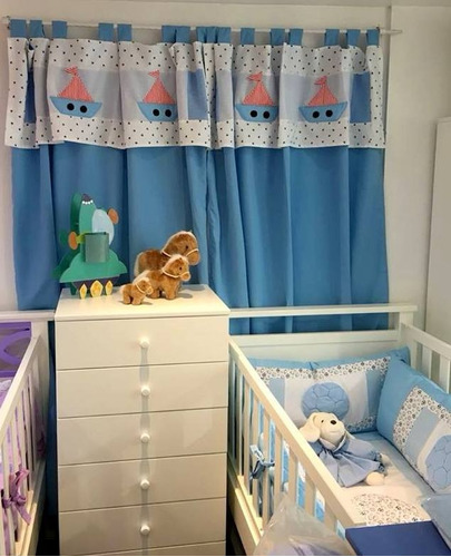 Cortinas Artesanales Infantiles Con Bandoo Y Apliques 2paños