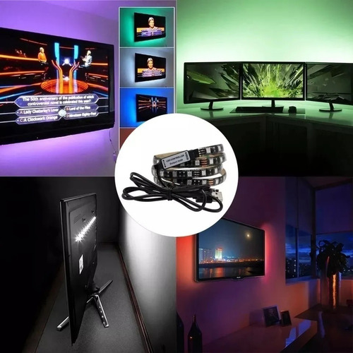 Imagem 5 de 8 de Fita 5v 5050 Rgb Usb Para Pc Gamer 2 Metros C/ Silicone