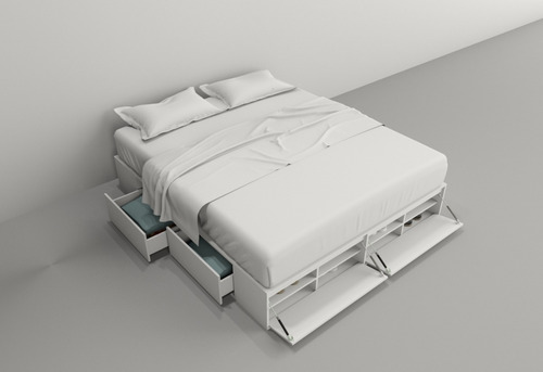 Imagen 6 de 10 de Box De Cama Cajonera + Zapatero Base Somier 1,80/2,00 Blanco