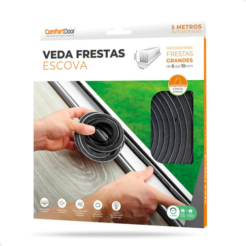 Veda Fresta Escova Adesiva Portas Janelas 7x10mm 5 Mts