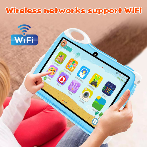 Android 11 Tablet Aprende Niños Con Funda 7'' Wifi 6+128gb Celeste