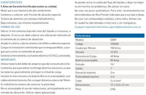 Imagen 2 de 5 de Electrobomba 12v Cc Ebx9 - 150 Litros/min