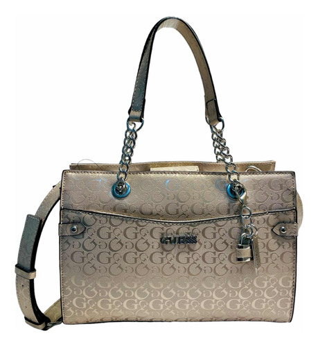 Bolsa Guess Rosa Perlado Satchel Mujer Placa Logo G M906