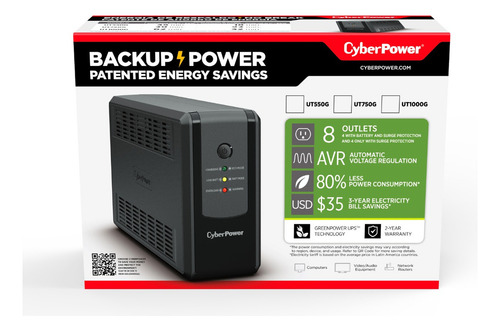 Ups Ut550g 550v, Entrada 86-148v Salida 120v Cyberpower Negro