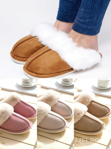 Pantuflas De Mujer Con Peluche Y Suela De Goma Gruesa