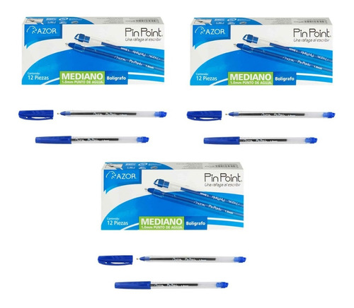 Boligrafo Azor Punto Medio 1.0 Mm 36 Piezas Pinpoint Azul