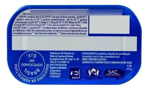 Kit Sardinha Enlatada Gomes Da Costa 75g Lata Com 2 Unidades