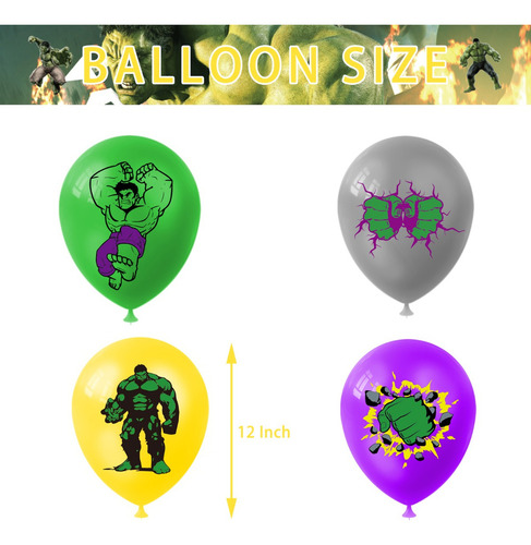 16pcs Hulk Set De Fiesta Decoración Cumpleaños Globos