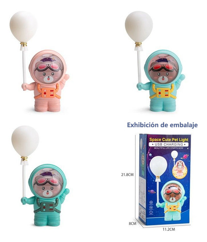 Lámpara De Noche Con Sacapuntas: Oso Con Globos,alta Calidad Oso Espacial Verde Oscuro