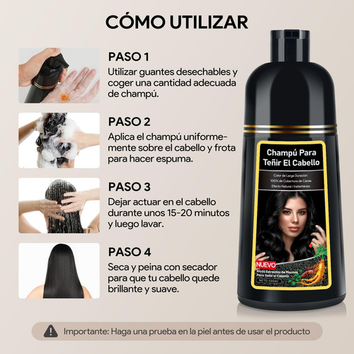 Shampoo Tinte Instantaneo Cubre Canas Extracto De Ginseng