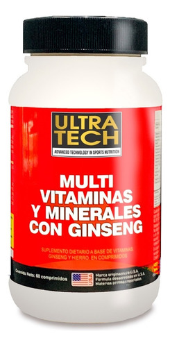 Multivitaminas Y Minerales Con Ginseng X 60 Comp Ultratech Sabor Sin sabor