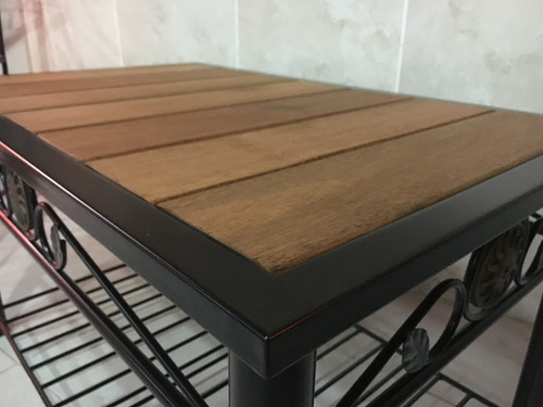 Imagen 5 de 10 de Mesa Ratona Industrial Hierro Y Madera Estantes Deck Forjado