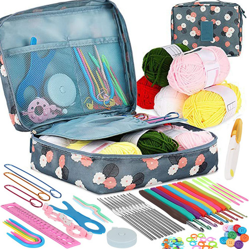 Kit De Ganchos Y Accesorios Para Tejer A Crochet Color Azul