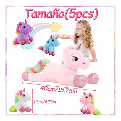 Unicornio Pony De Peluche Arcoiris Tipo Pegaso Almohada 5pcs