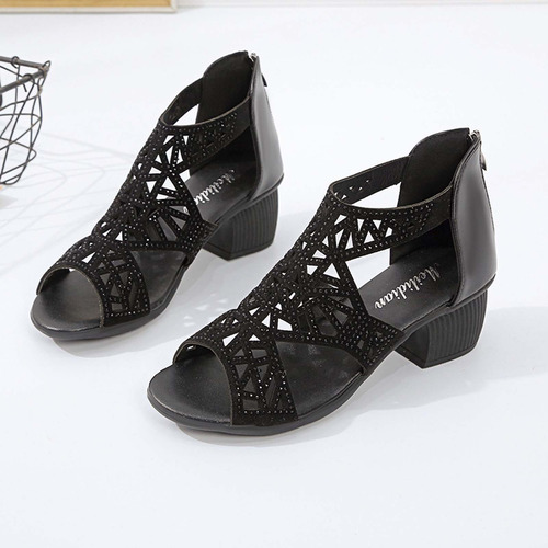 Sandalias De Tacón Medio Con Cremallera Trasera Para Mujer,