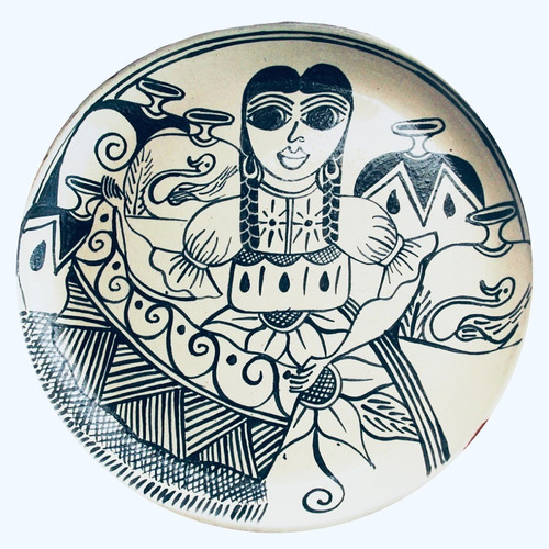 Plato De Barro Pintado A Mano Artesanía Mexicana Sonrisa