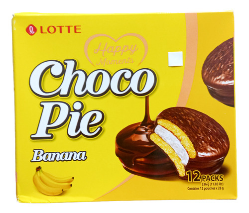 Panecillo Dulce Coreano  Choco Pie Banana. Caja 12 Piezas.