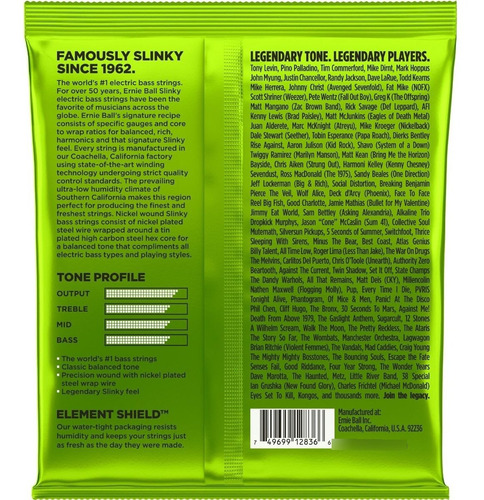 Imagem 2 de 5 de Encordoamento Baixo 5 Cordas 045 Ernie Ball Regular Slinky