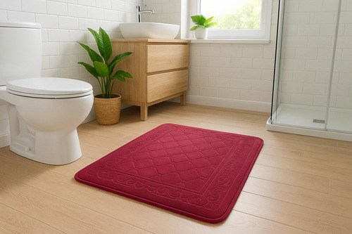 Alfombra Piso Baño Cocina 40 X 60 Cm Diseño Rombo Memory Foam Antideslizante Base Segura Lavable Acolchada Absorbente Suave Decorativa Moderna Durable