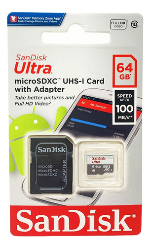 Tarjeta De Memoria Sandisk Ultra 64gb Microsdxc Uhs-1 Con Ad