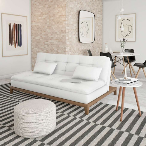 Sofá-cama 3 Lugares Casal Autenticidade Base E Pés De Mad... Cor Branco