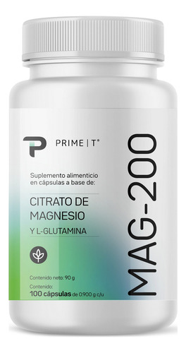 Citrato De Magnesio puro MAG-200 Primetech 100 Caps de 90 mg de alta pureza y absorción sin sabor