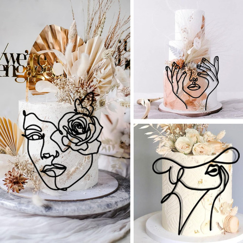 12 Pcs Acrylic Lady Face Cake Topper Minimalist Art Happy...