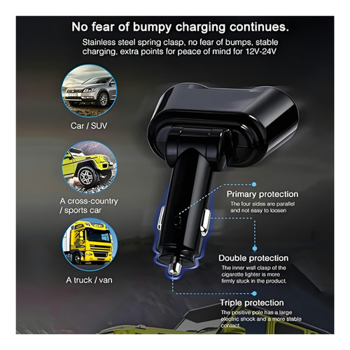Cargador Doble Usb De 2 VĂas Para Encendedor De Coche