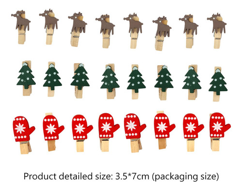 2 Paquete De 2-6 24 Uds. Clips De Madera Navideños 2 Piezas