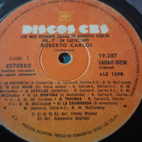 Sin Tapa Disco Roberto Carlos Exitos En Castellano Vol 2  M0