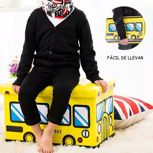 Taburete Plegable Tipo Cubo Con Gran Almacenamiento Y Caja Amarillo Bus