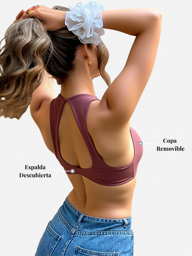 Top Deportivo Gym Ajustable Push Up Secado Rápido Palo De Rosa Lisa S