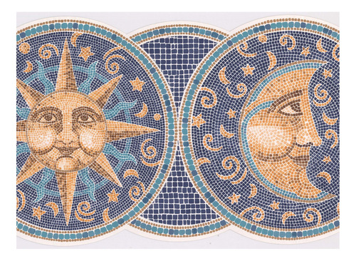 Bord Pared  Mosaico Azul Plato Sonriente Sol Luna Papel 15