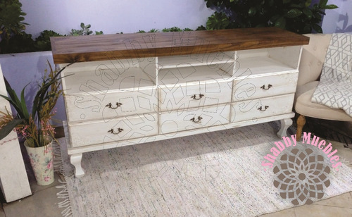 Mesa De Tv Mueble Madera 6 Cajones Shabby Provenzal Vintage