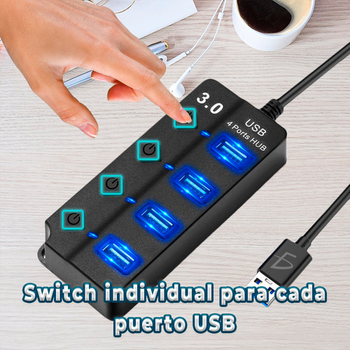 Hub Switch 4 Puertos Usb 3.0 Transferencia Datos Rapida 5gbs