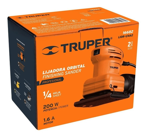 Lijadora profesional orbital Truper LIOR-1/4A2 naranja 60Hz 200W 120V