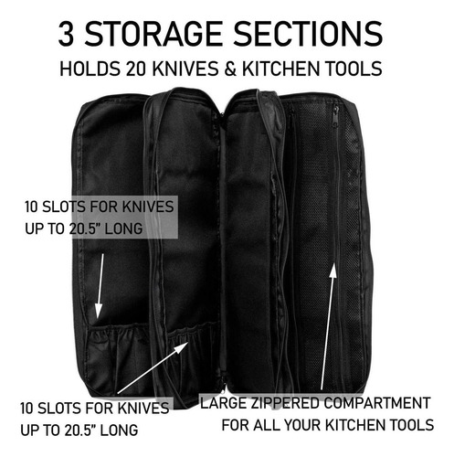Imagen 4 de 7 de Bolso Para Cuchillos De Chef Everpride, 20 Ranuras, Negro