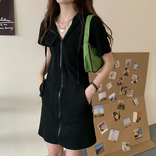 Vestido Delgado Con Capucha De Verano Estilo Coreano Casual
