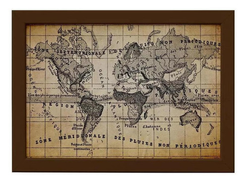 Quadro Vintage Mapa Antigo Meridional Moldura Marrom 22x32cm