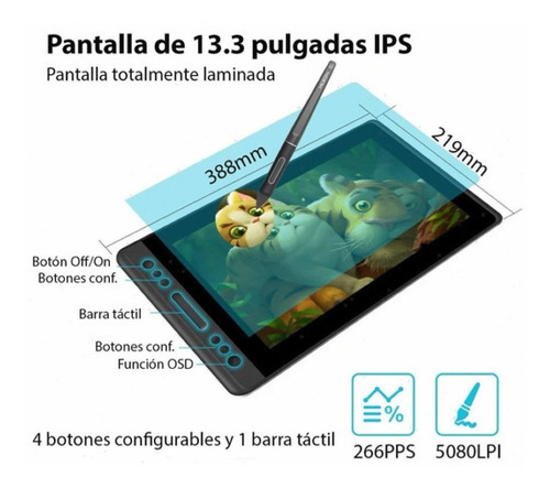 Imagen 2 de 10 de Tableta Gráfica Con Pantalla Hd Huion Kamvas 13 Pro = Wacom