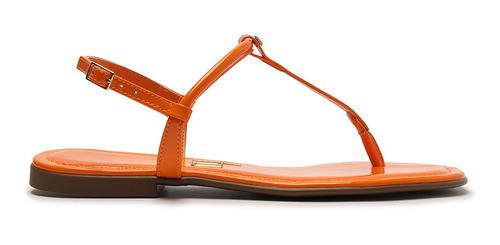 Imagem 2 de 6 de Sandália Feminina Rasteira Flat Broche Logo Laranja Myshoes