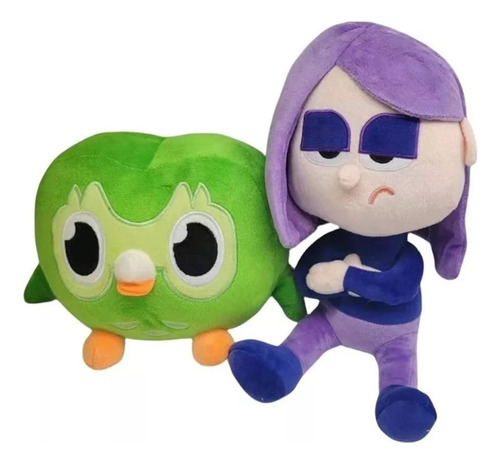 W-j Duolingo Plush Doll, Coruja Verde, Roxo, Pacote Com 2