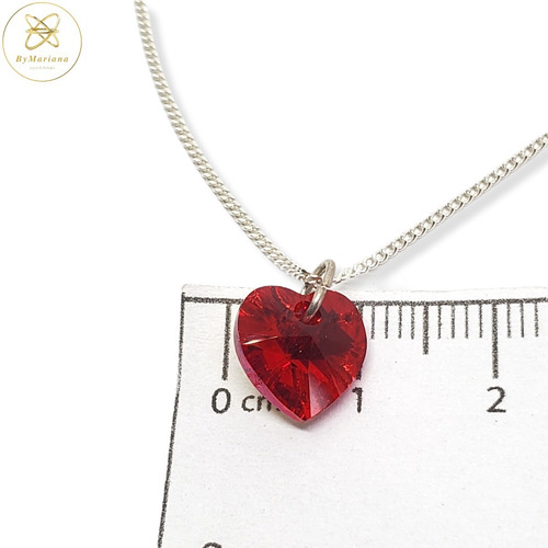 Imagen 6 de 7 de Cadena Plata Con Dije Corazon Cristal Swa Rojo 10 X 10mm