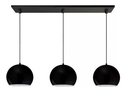 Colgante Tres Luces Moderno Bocha 22cm Negro Incluye Base 