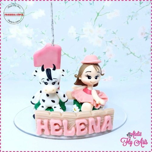 Vela Topo De Bolo Personalizado Em Biscuit Fazendinha Rosa